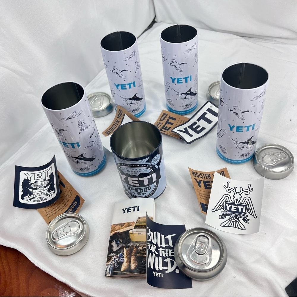 Yeti Navy Blue Cooler and White/Blue Branded Cans - Picture 7 of 7